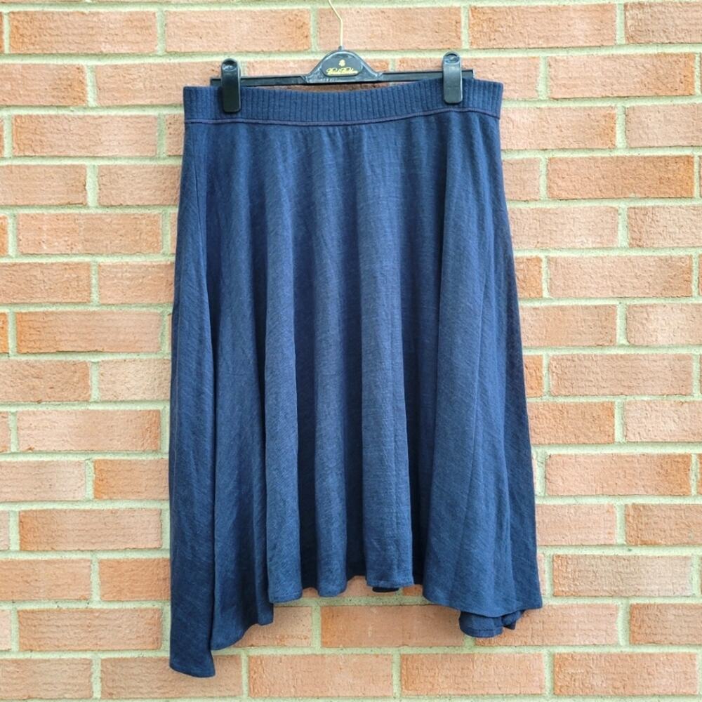 Catherine Andre Linen Navy Asymmetric Hem Flare Skirt XL